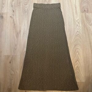 Free People Beach Sweater Knit Ribbed Sage Green Maxi Skirt Sz Large Boho Fall